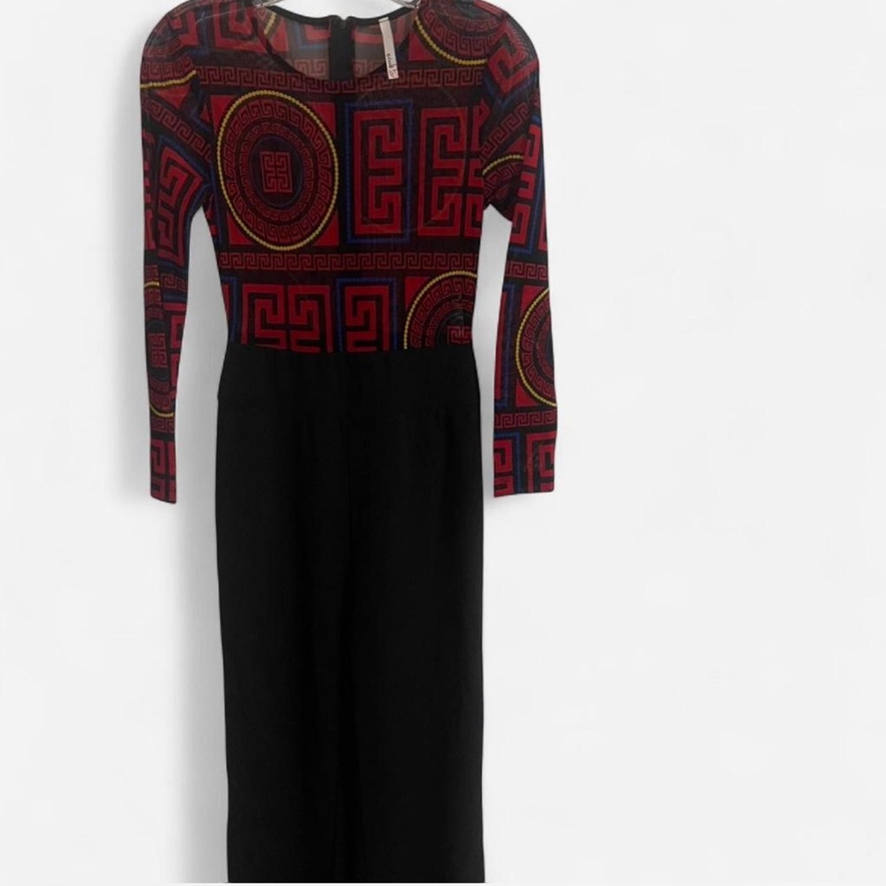 Elegant Geometric Red and Black long sleeve jumpsuit Size S - Picture 3 of 8